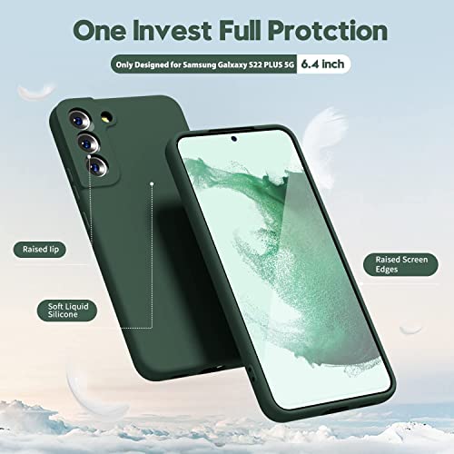 Image of DIZORO Liquid Silicone Case with Microfiber Cushioning Compatible for Samsung Galaxy S22 Plus 5G Shockproof Slim Back Cover, Gel Rubber Full Body Protection (Forest Green)