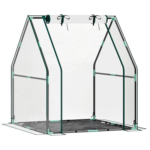 Outsunny Invernadero Pequeño Invernadero de Exterior con Puerta con Cremallera Base de Tela PE Impermeable y Marco de Acero Invernadero para Cultivar Plantas Flores 90x90x105 cm Transparente