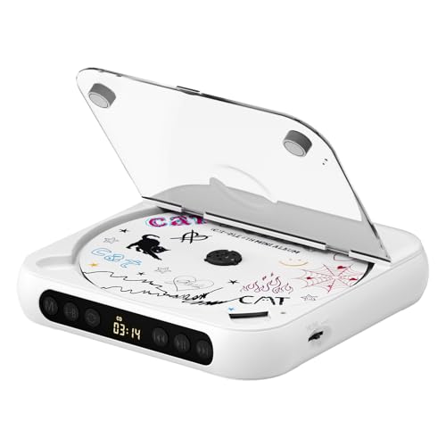 Image of ENVYCLOUD CD Player Portable with Dual Stereo Speakers, Rechargeable Portable Player with Bluetooth for Home with Headphones, Support CD /AUX /USB,White