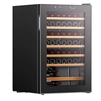HYE Wine Cooler - Wine Fridge With 48 Bottle/130L Storage, 54CM Width, Wooden Shelves, LED Top Lighting, Temperature Range Adjustment, 40 dB Operation, Perfect For Large Collections - RF01WC48B31