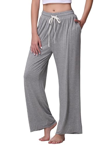 Image of Veseacky Women's Wide Leg Lounge Pants Yoga Pajamas Comfy Stretch Drawstring Pajamas Puls Size Dance Bottoms S-4XL