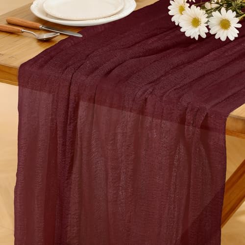 Chemin de Table Bordeaux BohèMe Tendance, 280 X 80 CM Chemin de Table en éTamine Rustique pour Mariage, Fête d'anniversaire, Baby Shower, DéCoration de Table de...