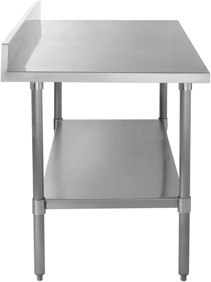 Kratos Stainless Steel Kitchen Prep Table 60"x24" with Backsplash and Undershelf, NSF Worktable for Restaurants - 16ga/304SS
