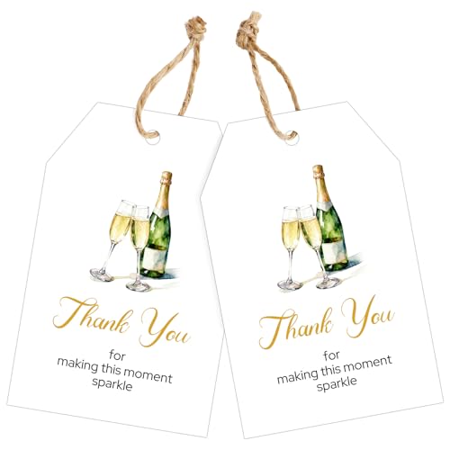 joycraft 50Pcs Champagne Thank You Gift Tags with String Attached, 3.3×2.1 in White Gift Wrapping Hangtags, Personalized Party Favors Labels for Holiday, Anniversary, Wedding, Birthday, Baby Shower