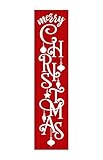 24 Inch (2 Foot Tall) Red and White Merry Christmas Vertical Wood Print Sign