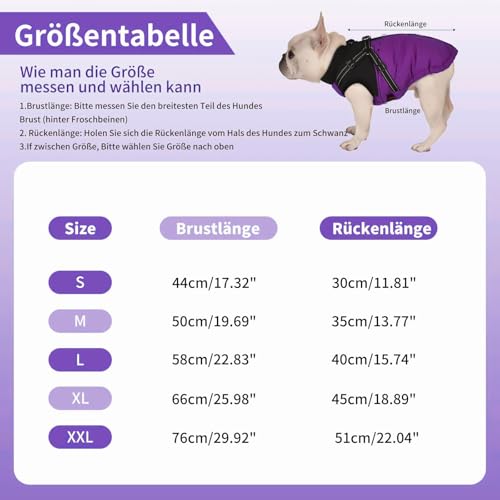 Wunive Hundemantel Hundejacke Winter Wasserdichter Hundemantel Kleiner Hundemantel Welpen Harness Hundemantel Warme Hundejacke Hundemantel mit Geschirr Built in 2 in 1 für kleine mittlere große Hunde