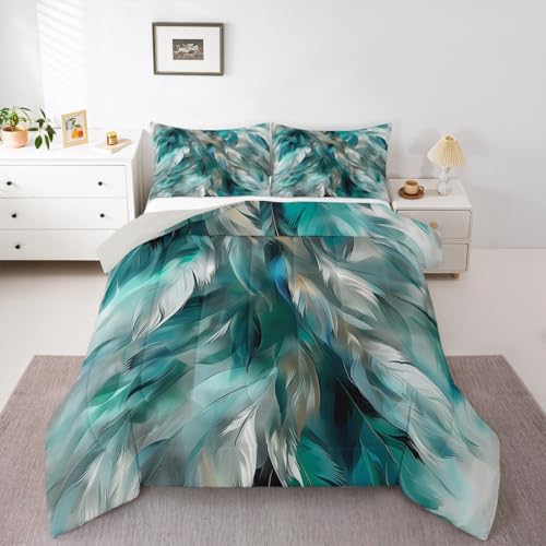 Peacock Feathers Kids Bedding Set King Size,Watercolor