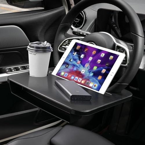 Image of Oshotto FT-06 Dual Purpose Car Steering Wheel Rack Desk Vehicle seat Gap Organizer Dinning car Tray Table Cup Holder for All Cars (Black)