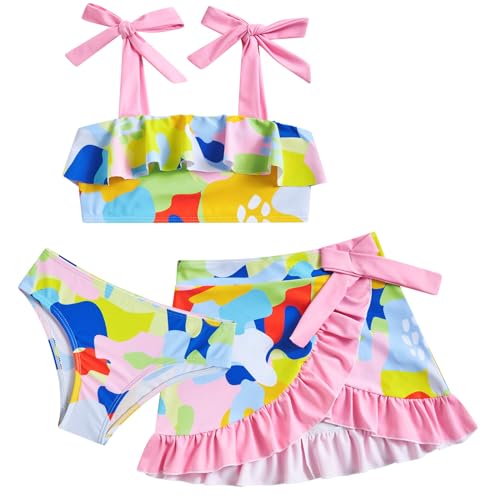 Image of ALISISTER Girls Swimsuit 3 Piece Bathing Suits Flounce Bikini Tankini Set Beach Swimwear with Cover Ups Skirt for 3-8 Years