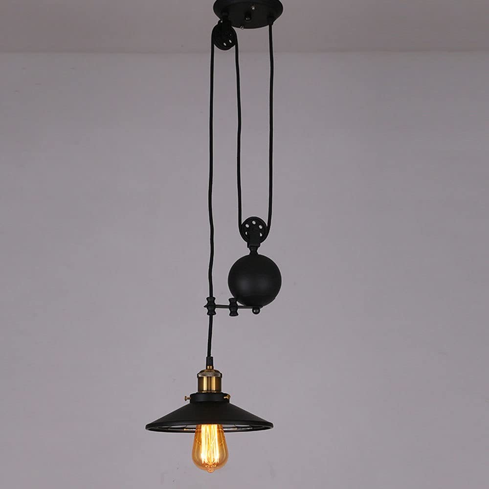 Lanterne de plafond vintage E27 et poulie de fer rétro à hauteur modulable style industriel