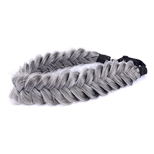 BOBIYA Messy Wide 2 Strands Synthetic Hair Braided Headband Classic Chunky Plaited Hair Headband for Women Girl (Dark Gray) - Image 4