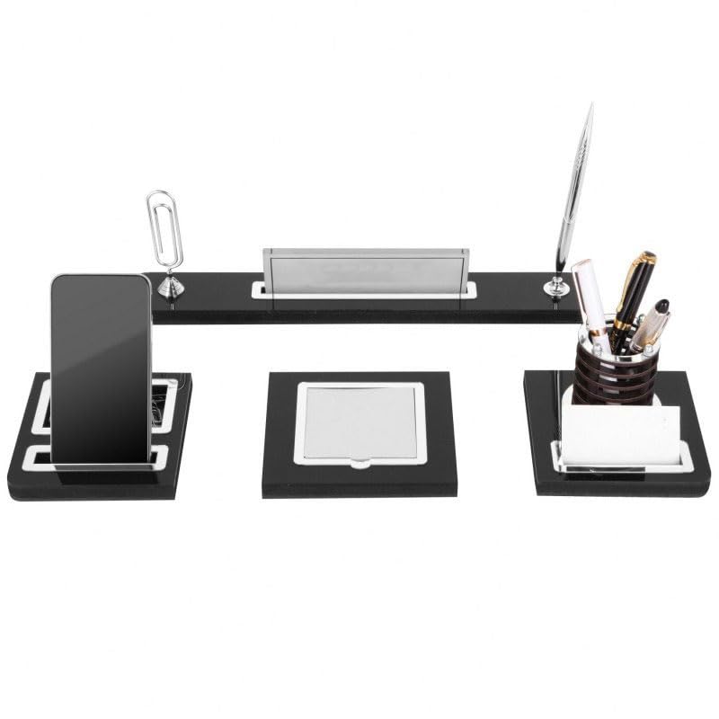 Plaque de bureau personnalisée bois noir pour organiser vos cartes et stylos