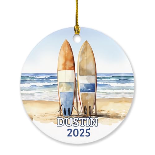Personalized Surfing Christmas Ornament 2025, Surfboard Christmas Tree Hanging Decor, Custom Name Sport Lovers Keepsake Ornament, Surfboard Xmas Ornament Gift for Surfboarding Lover, Surfing Ornament