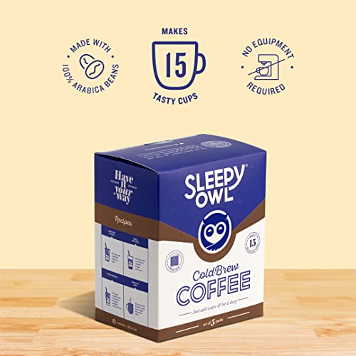 Image of Sleepy Owl Mocha Cold Brew Coffee Bags | Set of 5 Packs - Makes 15 Cups | Easy 3 Step Overnight Brew - No Equipment Needed | Medium Roast | 100% Arabica | Directly Sourced From Chikmagalur