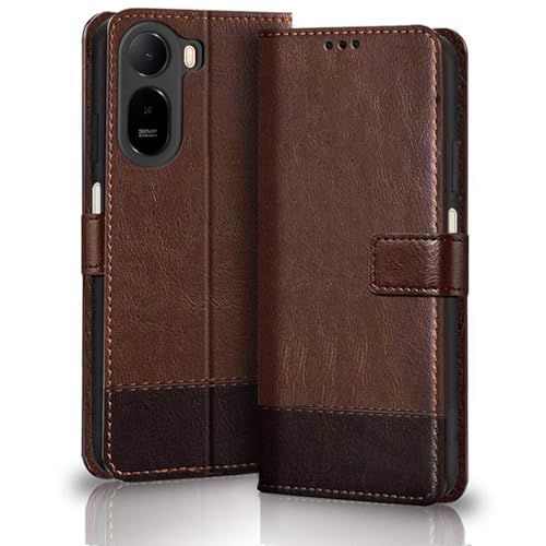 Image of TheGiftKart Flip Back Cover Case for Mi Redmi A7 Pro /Poco C85x 5G / C81 | Dual-Color Leather Finish | Inbuilt Stand & Pockets | Wallet Style Flip Back Cover Case (Faux Leather, Brown & Coffee)