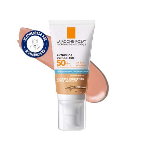 La Roche Posay Crema Hidratante SPF50+ con Color, Protección Alta, Resistente al Agua, Combate el Fotoenvejecimiento, Textura Ligera, Anthelios UV-MUNE 400, No perfumada, 50 ml
