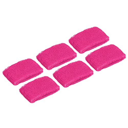 PATIKIL Sports Wristbands 8x5cm, 6 Pack Cotton Terry Cloth Absorbent Sweatband for Tennis Basketball Working Out Athletic Running, Rose Red