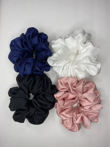 Image of Atrube's Set of 4 XL Satin Silk Hair Scrunchies - Flower Hair Bands, Ponytail Ties, Girl Hair Accessory - Great for Casual and Party Dress