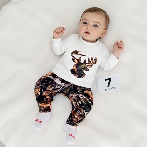 Toddler Baby Boy Hunting Clothes Reindeer Embroidery Long Sleeve Sweatshirt Jungle Camo Pants Set Fall Winter Outfit2
