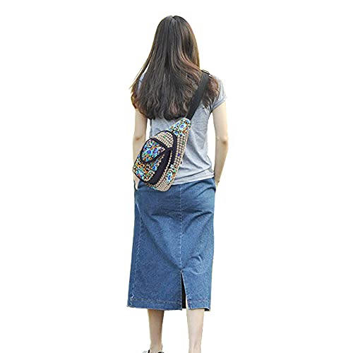 Image of SILKAREA Embroidered Boho Small Sling Bag for Women Travel Chest Bag Crossbody Backpack Purse Shoulder Bag (Blue)
