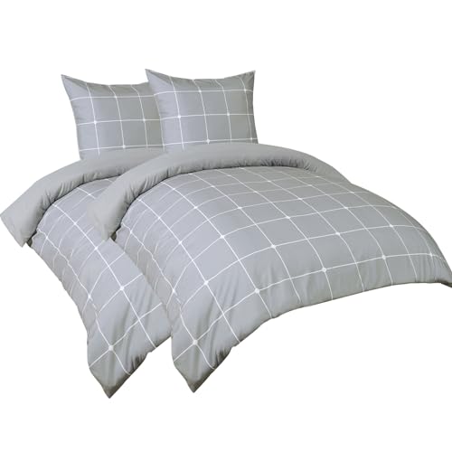 PHF Bettwäsche 4teilig 135x200 Bettbezug - Weich und Bügelfrei Bettwäsche Set 2 x 135 x 200 cm mit 2 Kissenbezüge 80x80 cm, gebürstete...