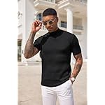 COOFANDY Men's Mock Turtleneck Sweater Short Sleeve Casual Basic Tops Ribbed Knit Pullover Solid Tee - Image 2