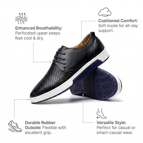 Image of konhill Men's Casual Oxford Shoes - Breathable Dress Shoes Loafers Lace-up Flat Sneakers