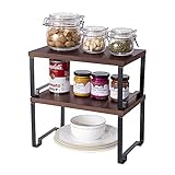 Oyydecor Cabinet Shelf Organizers, Cabinet Storage Shelf Rack, Set of 2 Kitchen Counter Shelves, Stackable, Expandable, Metal and Pine, Counter & Pantry Organization - Kitchen (Black)