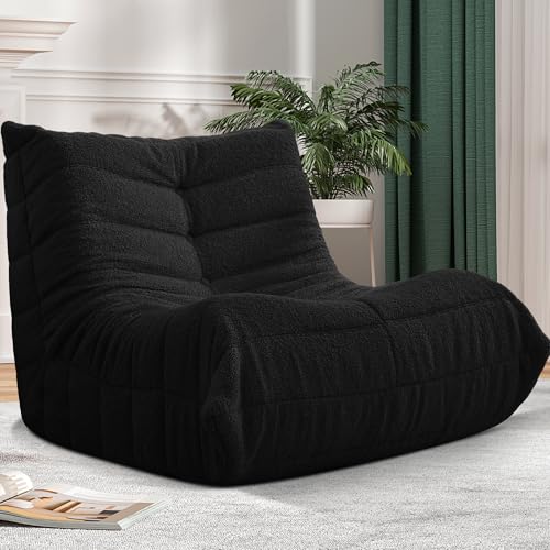 Image of Bean Bag Chair Big Sofa Beanbag Chair for Adults Fireside Chair Bean Bag Lounger with Memory Foam Filled for Home,Apartment or Gaming Venue(Black Teddy)