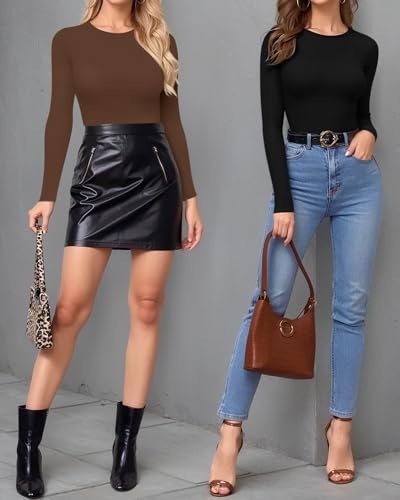 Image of MANGOPOP Womens Bodysuit Long Sleeve Crew Neck Body suit for Women Ribbed Bodysuits Shirts