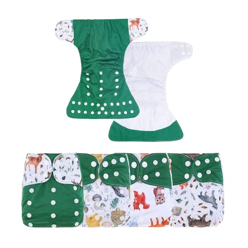 Image of HappyFlute 4 Sets Newborn Baby Cloth Pocket Diapers One Size Adjustable Reusable for Baby Boys and Girls(Green)
