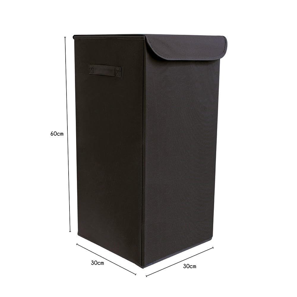Box and beyond - Cesta de lavandería (30 x 30 x 60 cm, tela negra, tapa – asas – almacenamiento, ropa, ropa, baño, dormitorio, lavandería, estilo sencillo y práctico