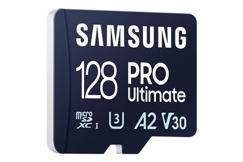 Image of Samsung PRO Ultimate microSD Memory Card + Adapter, 128GB microSDXC, Up to 200 MB /s, 4K UHD, UHS-I, Class 10, U3,V30, A2 for Action Camera, Drone, Gaming, Phones, Tablets, MB-MY128SA /WW