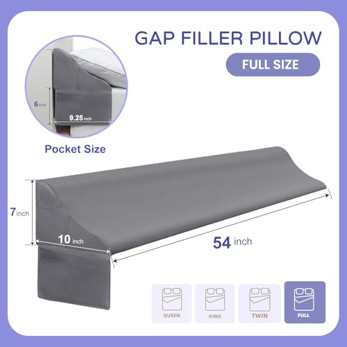 Image of Vekkia Full Size Bed Wedge Pillow for Headboard /Bed Wedge Gap Filler /Mattress Gap Filler /Wedge Pillow to Close the Gap (0-6 inch) Between Your Headboard and Mattress, (Grey 54 inchx10 inchx7 inch)