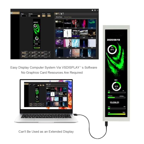 Image of VSDISPLAY 8.8'' 1920x480 PC Case Internal Screen with Theme Editor,White | for Monitoring Computer Speed Temperature CPU GPU RAM Data