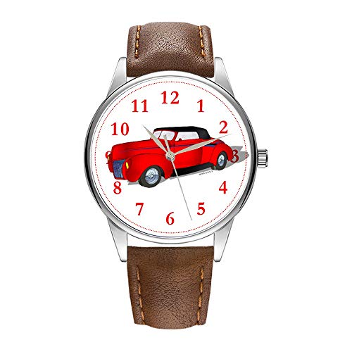 Herrenuhr braune Cortex Quarz-Uhr für Männer berühmte Armbanduhr Quarzuhr für Werbegeschenk 1940 Ford Standard Convertible - Rote Uhren