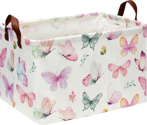 Image of Rectangle Pink Butterfly Storage Basket, Collapsible Storage Bin, Books Box, Gift Basket(Pink Butterfly)