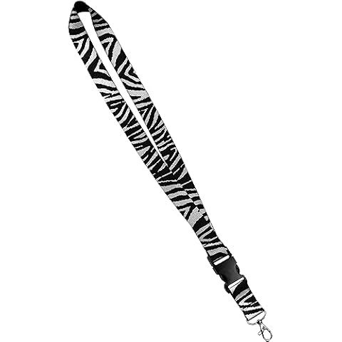 Moose Pet Wear Animal Print Lanyard - Satin Cute Key Lanyard, ID Badge Holder – 3/4 Inch, Black White Zebra Print Cover