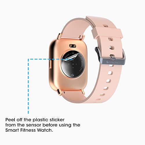Image of ZEBRONICS Zeb-FIT5220CH Smart Fitness Watch, 2.5D Curved Glass 4.4cm Large Square Display, Metal Body, Dual Menu UI, 7-Day Data Storage, 8 Sports Mode, SpO2, BP & HR Monitor, (Gold)