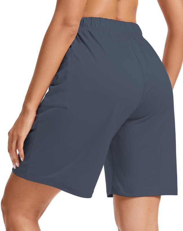 Women's 8in Bermuda Shorts High Waisted Wide Leg Lounge Pants with Pockets Breathable Stretchy Yoga Short - Image 3