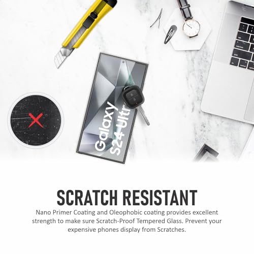 Image of SupCares Tempered Glass for Samsung Galaxy S24 Ultra (6.8 Inch) With Installation Kit | Military-Grade Gorilla Screen Protector | Edge to Edge Coverage | Black