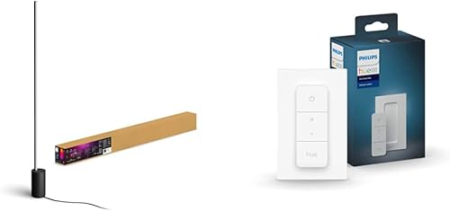 Philips Hue Gradient Signe Floor Lamp, Compatible with Alexa, Apple HomeKit and Google Assistant, Black + Philips v2 Smart Dimmer Switch and Remote,