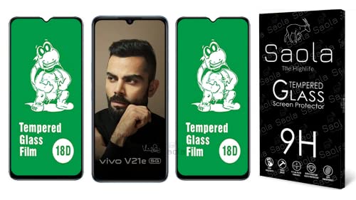 Image of Saola 18D Tempered Glass With Inbuilt AirBag Borders For Vivo V21e 5G (Pack Of 2) with Free Installation Kit. Full screen Coverage - 6.44 inch