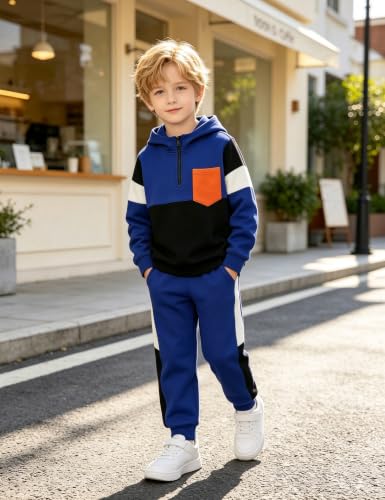 Image of Boys Clothes Long Sleeve Color-blocked Hoodie Top and Pants 2PCS Winter Sweatsuits Fall Boys Outfits 2-8 Years