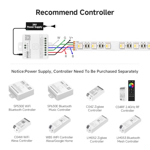 Image of BTF-LIGHTING RGBW LED Strip Warm White 16.4ft 60LED DC24V UL Listed IP65 | White LED Tape PCB 12mm 5050 4 Colors in 1 RGB + 2700K-3000K for Home Decoration(No Adapter or Controller)