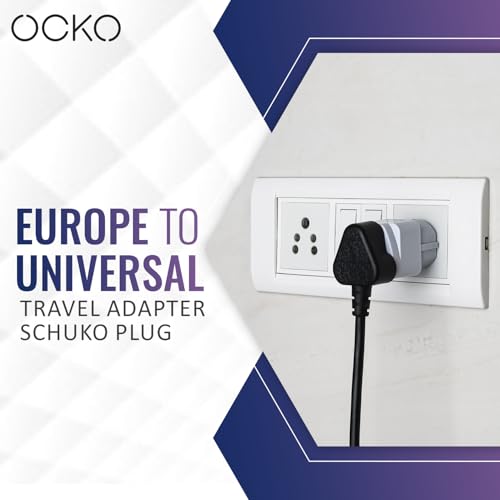 Image of Ocko Europe to Universal Travel Adapter Schuko Plug | Type E /F European Plug Adapter Universal Socket for Europe, Germany, Spain, Netherland, France (Pack of 3, White)