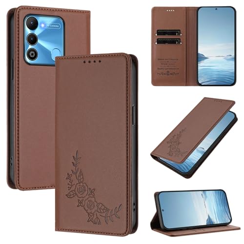 �X�}�z�P�[�X �Ή��@�� for Tecno Spark Go 2022,�Ή��@�� for Tecno Spark 9 4G / 8C 4G �yRFID�u���b�N�z�y�J�[�h�z���_�[�t�����z �}�O�l�b�g�J�� �X�^���h�@�\�t���z�X�}�z�P�[�X Brown