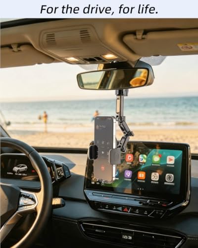 Image of Quyee Phone Holder Car, Rear View Mirror Phone Holder - Aluminum Alloy Mount Multi-Angle Adjustment Rotatable and Retractable Compatible with All 4-7 Inch iPhone and Android Cell Phones