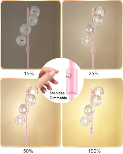 Image of Lightdot 64IN Dimmable Floor Lamp with Globe Clear Glass Shade, Modern Pink Standing Lamps with 4PCS 3000K Bulbs Included,LED Floor Lamp with 5Lbs Heavy Base for Living Room Bedroom / /Sofa Beside