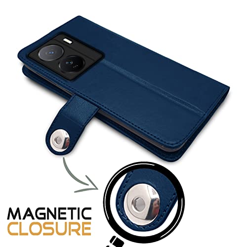 Image of Pikkme iQOO Z7 5G / iQOO Z7s 5G Flip Cover Leather Finish | Inside TPU with Card Pockets | Wallet Stand and Shock Proof | Complete Protection Button Flip Case (Blue)